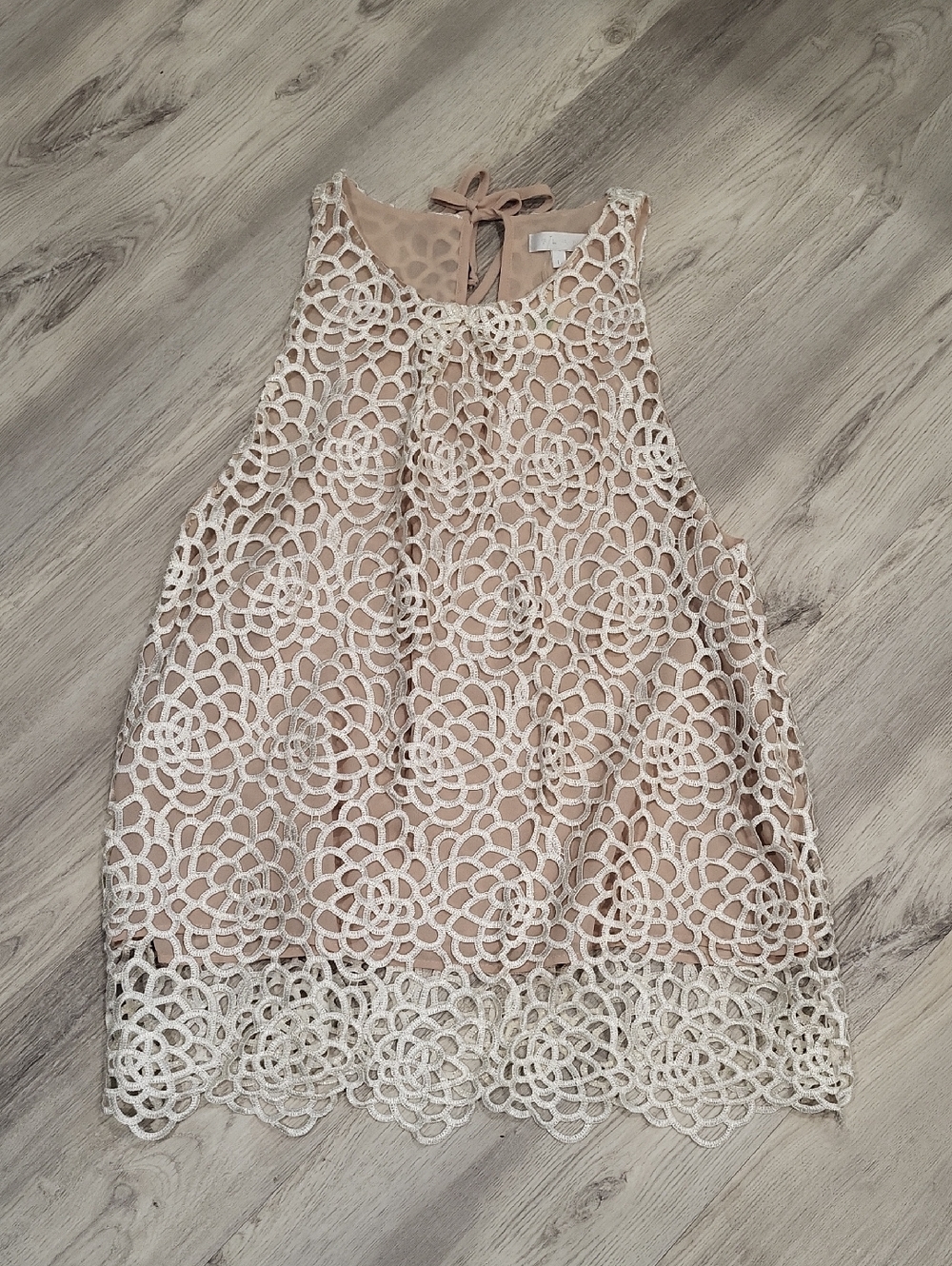 glam Nude Camisole with White Crochet Overlay